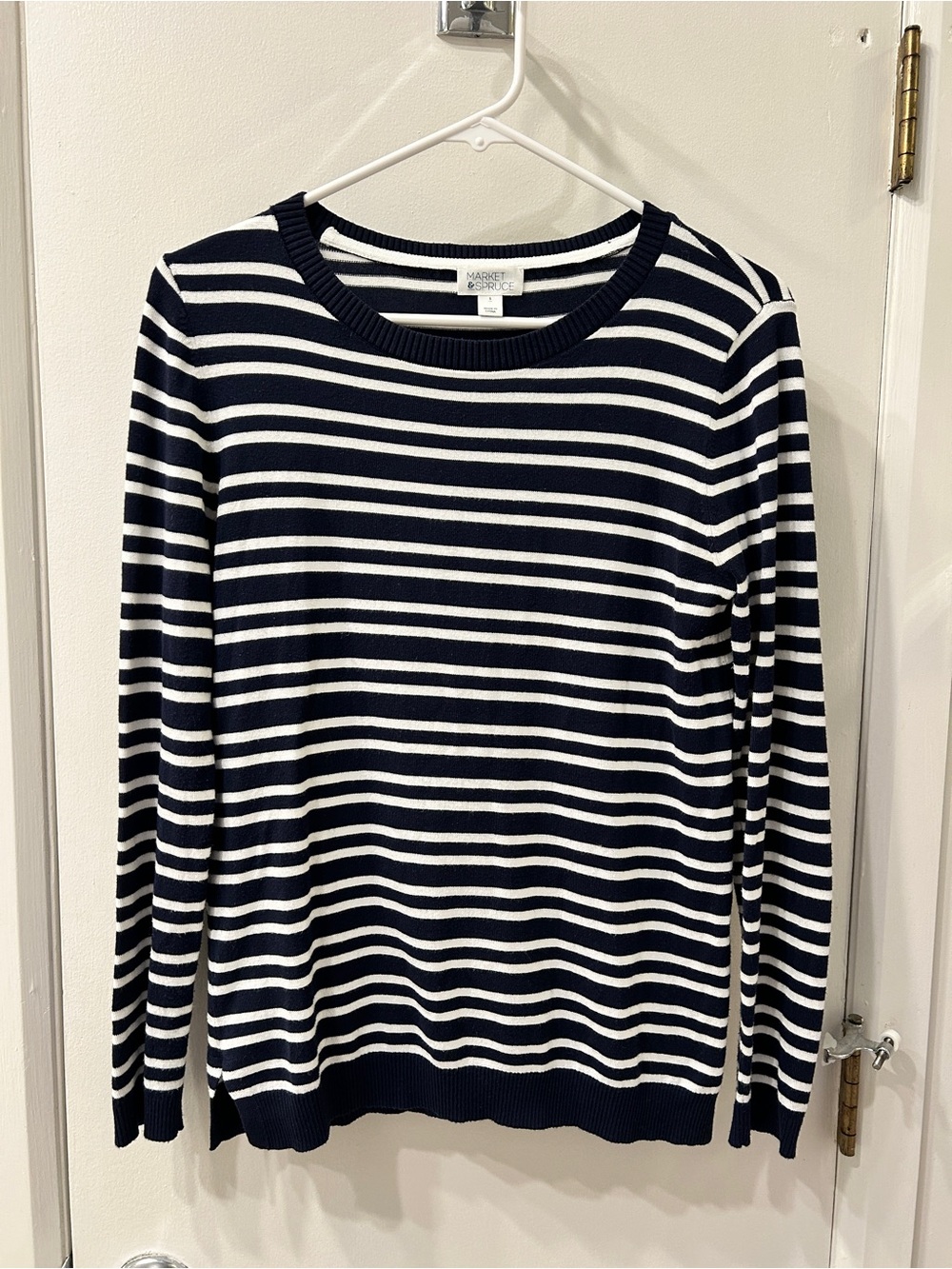 Preppy Elbow Patch Navy and White Crewneck Sweater
